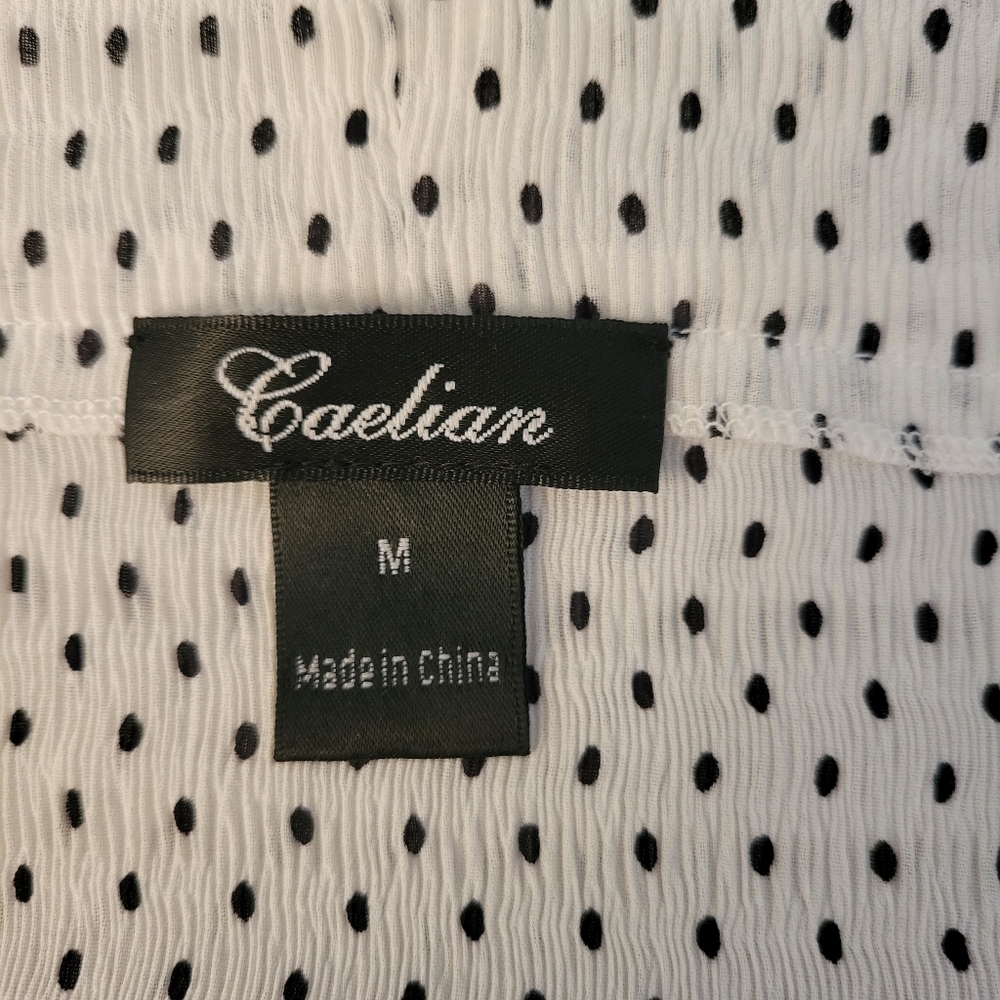 Caelian Top Womens Medium Long Sleeve Blouse White Black Ruffled Tie - Picture 10 of 12